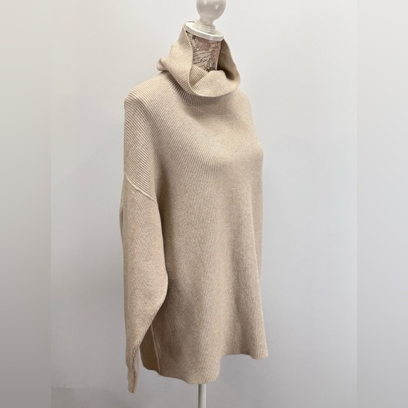 FREE PEOPLE Beige ribbed oversized turtleneck Sweater size M - Picture 7 of 12